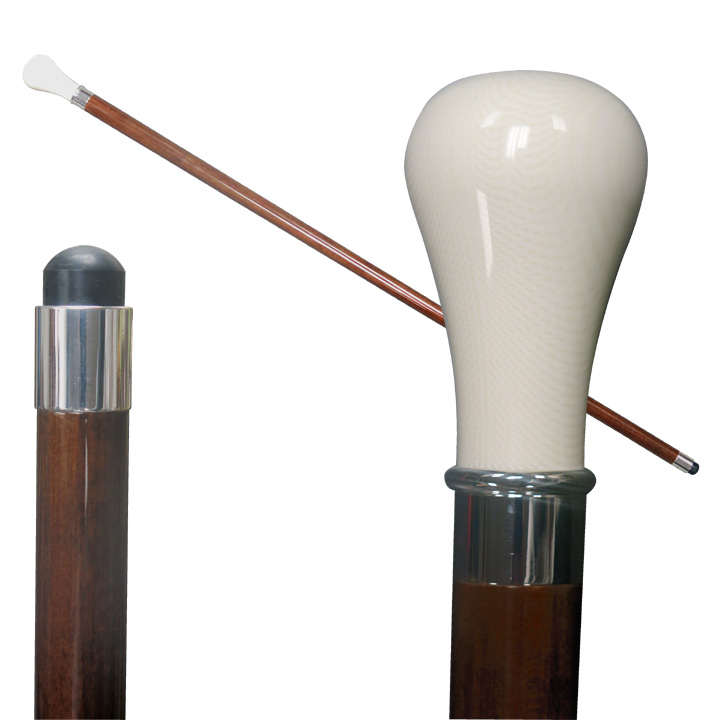 20808 Imitated Ivory Stick with Bulb Shaped Handle/Silver Ring